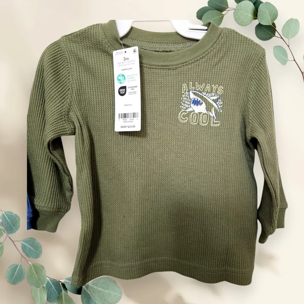 NWT Bundle 2 Carter's Baby Boy Long Sleeve Shirts - waffle-knit‎ cotton 3 M